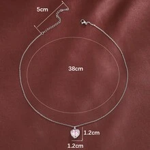 1件装时尚心形吊坠设计立方氧化锆镶嵌女士项链 - 彩色 - 查看 3