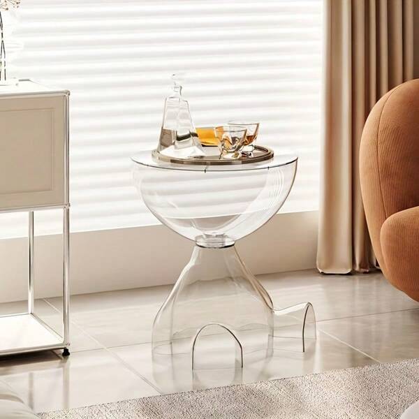 1pc Creative Transparent Acrylic Side Table, Bedside Cabinet, Unique Carved Nightstand, Space-Saving Decorative Furniture For Modern Interior Design