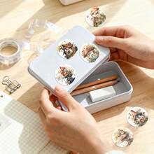 500pcs/Roll Countryside Cottage Doodle Stickers, 1 Inch Round 8 Cartoon Patterns, Mushroom House, Tree House, Office Supplies, School Rewards, Scrapbooking, Water Bottles, Phone Cases, Laptops DIY Decor, PVC Waterproof Sticker - Countryside Wooden House Stickers - View 5