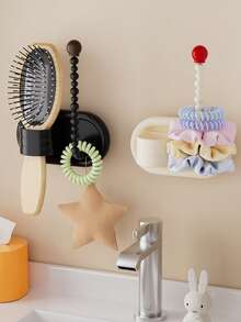 1pc Hair Comb Storage Rack, Hair Band Storage Rack, 2 In 1 Storage Rack, No Drilling Required, Suitable For Most Combs, Suitable For Home Or Salon Use, Space-Saving Hygienic Design, Suitable For Showers And Sinks, Bathroom Wall-Mounted Storage Rack - Multicolor - View 4