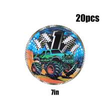 10/20/50 piezas, Juego de vajilla de cumpleaños de Monster Truck que incluye platos de papel, vasos y servilletas, platos desechables redondos de coches todoterreno, vajilla desechable de coches de carreras, platos con tema de camiones para fiestas de niños, pañuelos, vasos para decoraciones y suministros de fiestas de coches para niños