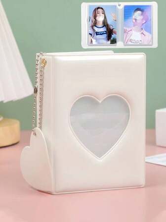 Álbum de fotos de 3 pulgadas con diseño en forma de corazón, álbum para coleccionar tarjetas de ídolos, álbum de fotos con superficie espejada para coleccionar entradas de cine y tarjetas de presentación, mini álbum con colgante en forma de corazón, disponible en blanco, negro, rosa y azul.