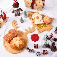 1 buc. Tavă de servire din bambus în formă de brad de Crăciun și elan, platouri pentru gustări din lemn natural, cadouri drăguțe, platou pentru brad de Crăciun pentru petrecerea de Crăciun