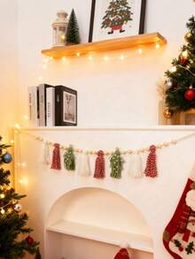 1 PIEZA Guirnalda de cuentas de madera con borlas, decoración de pared estilo bohemio, decoración navideña para el hogar, decoración de pared, decoración de fiesta, decoración de otoño, 2025, decoración de pared