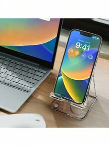 1pc Desktop Mobile Phone Stand Storage Rack Acrylic Decorative Ornaments Transparent (Please Remove The Film Upon Receipt Of The Goods For Use) - Clear - View 4