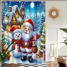 1pc Santa Claus And Snowman Christmas Decoration Art Party Decor Waterproof Single Shower Curtain Bathroom Decoration And 12 Plastic Hooks Bathroom Toilet Wet And Dry Separation Isolation Curtain