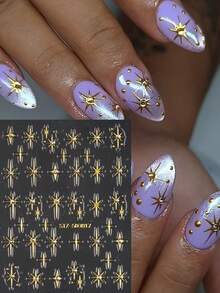 2 pezzi Adesivi per unghie con stelle francesi dorate e argentate, con strass, decorazioni per unghie 5D in metallo lucido a forma di stella, charms per unghie glitterati in stile Y2K, decorazioni fai-da-te per manicure