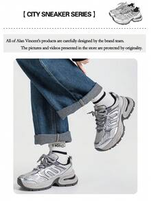 Alan Vincent [Free Returns And Exchanges][Local Delivery][Quick Arrival][Clunky Sneaker Series]Silver Sneakers Shoes Women  New Thick-Soled Sports Shoes For Women Comfortable And Fashionable Running Shoes Height Increasing Casual Sneakers Women Outdoor  Shoes Ladies Shoes Breathable Mesh - Xám - Xem 5