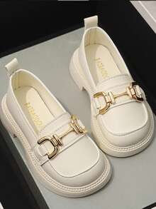 1 par de zapatos de bebé de unicolor con puntera redonda, decoración de remaches y diseño slip-on, transpirables y adecuados para festivales, fiestas y todas las estaciones