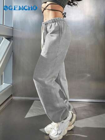 GEMCHO Women'S Polyester Sports Sweatpants With Pockets, Knit Fabric, Slight Stretch, Casual Running Joggers, For All-Season Long Pants