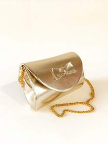 Bolsa Infantil Feminina Laço Gravata Estilo Fofo Moderna Compacta e Confortável - Dourado - Visão 3