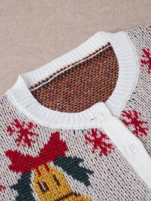 European & American Style Elegant Allover Print Soft Fleece Button-Up Christmas Sweater For Women - White - View 3