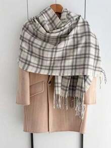 1pc Women's Fashion Korean Plaid Scarf, Autumn And Winter Warm Fashion Fringe Student Scarf, Thick Long Scarf For Male Couple Shawls,