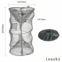 Fishing Bait Trap, 2 Packs Crab Trap Minnow Trap Crawfish Trap Lobster Shrimp Collapsible Cast Net Fishing Portable Folded Fishing Accessories, 12.6X20.1inches - Grey - View 3
