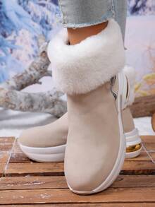 36-43 In Stock Plush Thickened Faux Fur Boots, Thick Sole Ankle Boots, Snow Boots, Warm Boots For Winter - Beige - View 6