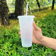 30/15 Pack Reusable Large Plastic Cups With Straw Lids, 24oz Portable Straw Cups, Large Capacity Beverage Cups Suitable Gatherings, Families, Schools, Offices, Camping, Outdoor Use,, Halloween, Valentine's Day, Thanksgiving, Graduation Season, Birthday, Housewarming Gifts - 透明 - 查看 9