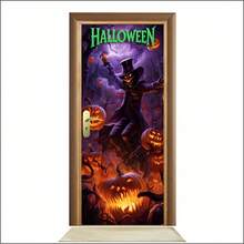 Capa De Porta Decorativa 0,85 X 2,10 Tema  Happy Halloween - Roxo - Visão 4