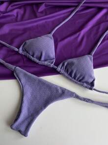 Simple Elegant Tie Back Bare Back/Backless Beach Holiday - 紫色 - 查看 3