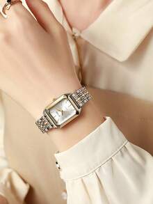 1 件简约女士条形刻度表盘时尚新颖不锈钢表带石英表，适合日常搭配、生日、女士礼物、周年纪念、年终促销、光棍节、万圣节促销，无礼盒