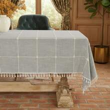 1pc Faux Linen Round Tablecloth, Dust-Proof & Wrinkle-Resistant Table Cover, Washable Tablecloth Suitable For Indoor & Outdoor, Farmhouse Decor, Picnic, Table Decoration, Khaki - Grey - View 26