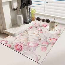 1 pieza Decoración del hogar, Felpudo de secado con estampado floral, Elemento floral, Flores rosas, Posavasos absorbentes de goma suave retro, Antideslizante y duradero para cafetera, mascotas, encimera, mesa de comedor, decoración de patio, accesorio de cocina - Multicolor - Ver 4