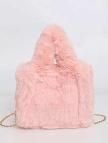 BAILEE 1件新款时尚秋冬个性化长毛绒纯色双提手拉链可调节肩带女士手提包/斜挎包，适合秋冬季节、日常通勤和时尚穿搭 - 彩色 - 查看 9