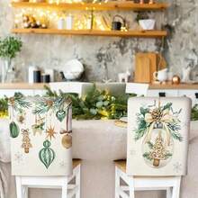 4PCS Holiday Christmas Chair Cover Set - Made Of Polyester, Detachable And Easy To Clean, Features Snowman, Pine Tree, And Decorative Designs, Green Holiday Decoration, Suitable For Living Room, Machine Washable, Modern Style, Christmas Decoration. - White - View 5