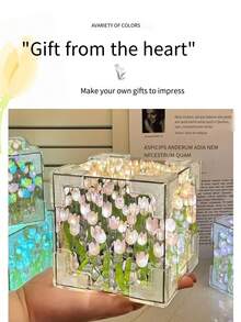 1 pieza Lámpara de paisaje marino con tulipanes hecha a mano de forma creativa, con 20/30 tulipanes, lámpara de ambiente, que se puede usar como espejo cuando está apagada, incluye 20/30 flores, lámpara proyector para dormir, decoración del hogar para la sala de estar, decoración para fiestas, cumpleaños, aniversario de boda, San Valentín, propuesta, diseño romántico