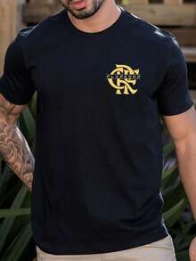 Flamengo Team Shirt Gold Shield Rubro  Casual Basic Plus Size T-Shirt - 黑色1 - 查看 1