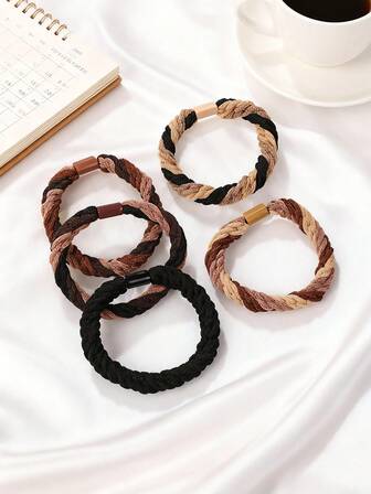 5pcs Women's Maillard Color Mixed Hair Ties, High Elasticity, Durable Ponytail, Thickened Bun Hair Ties ,Ponytail Holders ,Hair Elastics ,Hair Rubber Bands ,Scrunchies ,Hair Rope