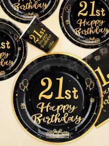 10pcs/50pcs/80pcs 21st Birthday Party Supplies Black And Golden 21st Years Old Party Paper Plates Dinner Plates Dessert Plates Cups Napkins Dinnerware Cheers To 21 Years Decorations Tablecloth Set Tableware Kit For Man Women Him Her Retirement Anniversasry Birthday Party Favors - 21 Years Old - View 3