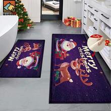1 Stück Fußmatte mit Weihnachtsmann- und Elchmuster, rutschfeste Fußmatte aus Spezialfaser, geeignet für Feiertagsdekoration, Küche, Badezimmer, Esszimmer, Schlafzimmer, kann als Weihnachtsgeschenk verwendet werden