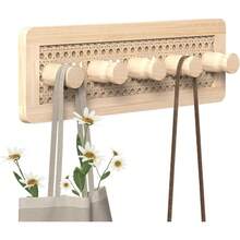 Wooden Wall Hooks, Wall Mounted Coat Rack For Entryway, Boho Wood Pegs For Hanging Coats And Hats, Decorative Coat Hanger Purse Holder For Towel Key Jacket Bag Leash Cap - F - Xem 1
