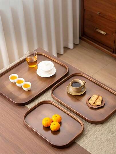 1pc Bamboo Wood Serving Tray, For Holding Tea, Cookies, Snacks, Fruits, Daily Storage And Party Use