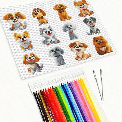 DIY Cross Stitch Kit With Cute Puppy Patterns, Full Set For Beginners, 12 Adorable Pet Designs, Stress Relief, Creative Birthday/Holiday Gift, Home Decor