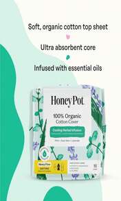 The Honey Pot Company - Herbal Sanitary Pads For Women - Heavy Flow W_Wings - Infused W_Essential Oils For Cooling Effect &Amp; Organic Cotton Cover - Feminine Care - 16 Ct - ColorB - 查看 4
