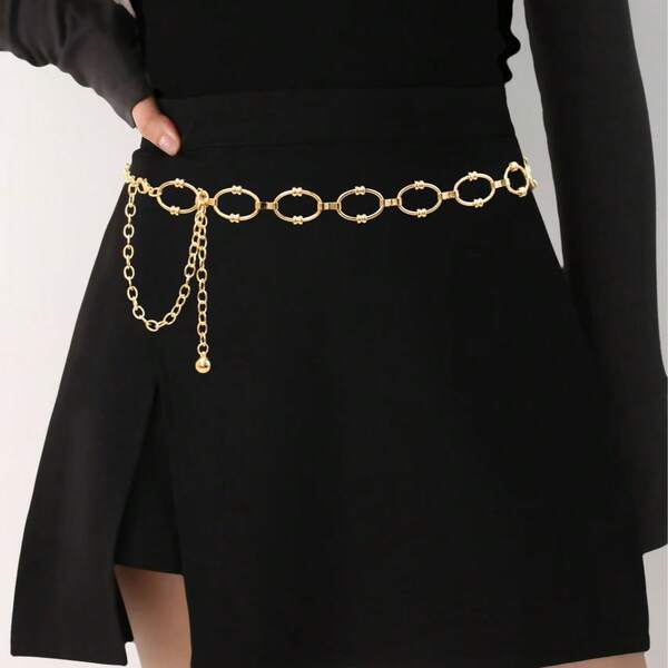 Cadena metálica redonda versátil para la cintura, cinturón decorativo para vestidos, accesorio de cadena ajustable para ceñir la cintura, adecuado para la playa, estilo bohemio, aleación de zinc, para mujeres, primavera/verano/otoño/invierno