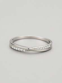 Cubic Zirconia Decor Perak Wedding Band Untuk Wanita Bridal Pernikahan Perhiasan - Perak - View 4