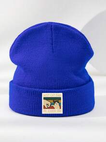1pc Unisex Autumn/Winter Outdoor Casual Fashion Elastic Soft Comfortable Knit Beanie Hat With CAT Logo Print, Versatile For Daily Wear - A - View 18