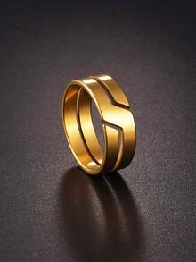 1pc Stainless Steel Ring, Suitable For Daily Wear - Gold - View 6