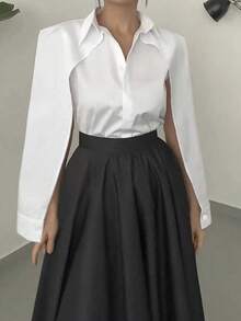 Chemise décontractée à manches longues fendue et boutonnée, couleur unie, pour femmes, printemps/été