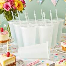 20/10 Pack Reusable 24oz Cups With Lids And Straws - Iced Coffee Cups, Plastic Travel Cups, Suitable Smoothies And Juices - Birthday Parties, Father's Day, Mother's Day Valentine's Day Halloween Christams Presents - 透明 - 查看 7