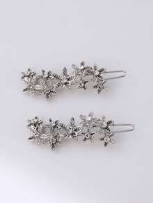 2个金属迷你花朵星星发夹，简约可爱日式发饰，爪夹 - 銀色 - 查看 2