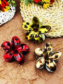 1 pieza/3 piezas/6 piezas Pinza para el cabello de plástico ABS con estampado floral bohemio, accesorios lindos para el cabello para la playa, viajes, fiestas, vacaciones y vuelta al colegio