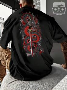 Oversized T-Shirt Japanese Dragon Samurai Sword Katana REF 7305 VEST NERD - màu đen - Xem 4