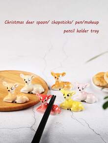 ¡Feliz Navidad! Plato de servir de cerámica con diseño de reno navideño, soporte para palillos chinos, soporte para tenedor y cuchara con diseño de ciervo de dibujos animados, cojín de vajilla para uso diario, soporte decorativo para bolígrafos, decoración de mesa navideña, decoración de mesa para fiestas.