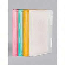 Caixa de armazenamento portátil, à prova d'água e multicamadas, em plástico transparente, projetada como caixa de arquivo. Ideal para escritório, escola e casa. Permite o armazenamento de arquivos frente e verso, incluindo etiquetas temáticas (rosa, laranja, verde e azul). Funciona como organizador de armazenamento.