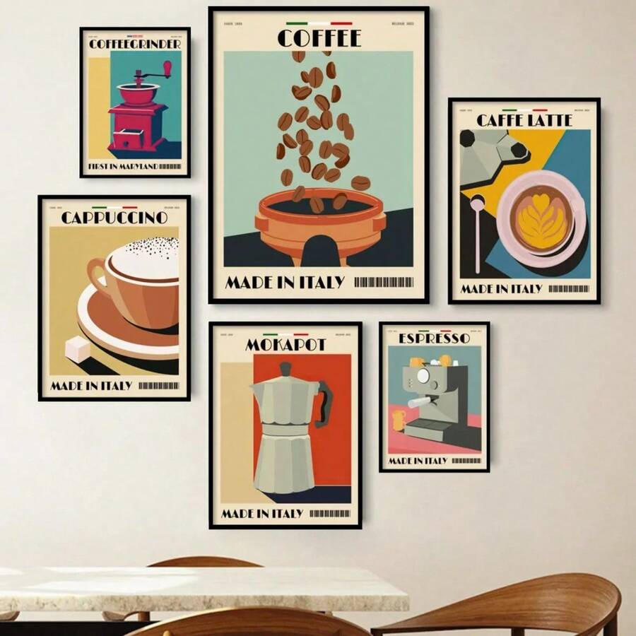 Italian Espresso Coffee Pot Beans Wall Art Wall Art Canvas Painting Poster And Prints Wall Pictures For Cafe Living Room Decor - Multicolor - View 1