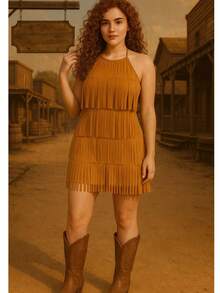 Vestido de Flecos, Estilo Vaquero - Camel - Ver 1