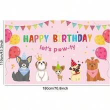 Decoracin de para perro y nia, suministros de cumpleaos con temtica de cachorro, suministros de cumpleaos para fiestas y perros, gatos, nios, fondo de fotografa de cumpleaos, cabina de - Rosa - Ver 3